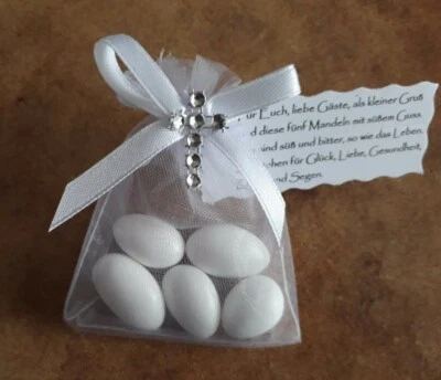 MARKENLOS Kommunion Konfirmation Taufe Mandeln Gastgeschenke Hochzeit Tischdeko mit Spruch