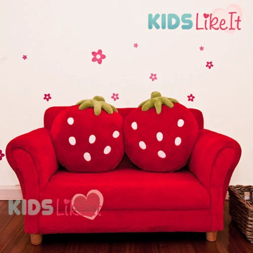 New KIDS 2 Seater Timber STRAWBERRY SOFA COUCH Arm CHAIR w CUSHION RED