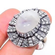Rainbow Moonstone 925 Sterling Silver Gemstone Handmade Jewelry Ring 9" NS 19760