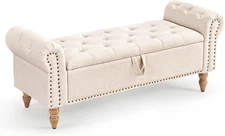 Furniliving 51” Storage Benches, End of Bed Bench with Button-Tufted Large Uph