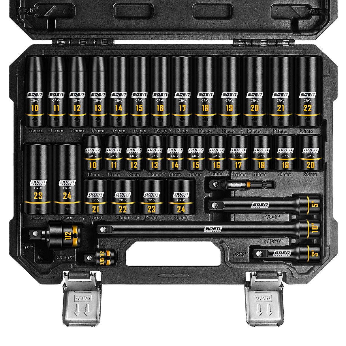 1/2" Drive Impact Socket Set, 36-Piece Metric (10-24mm) Deep & Standard Socket