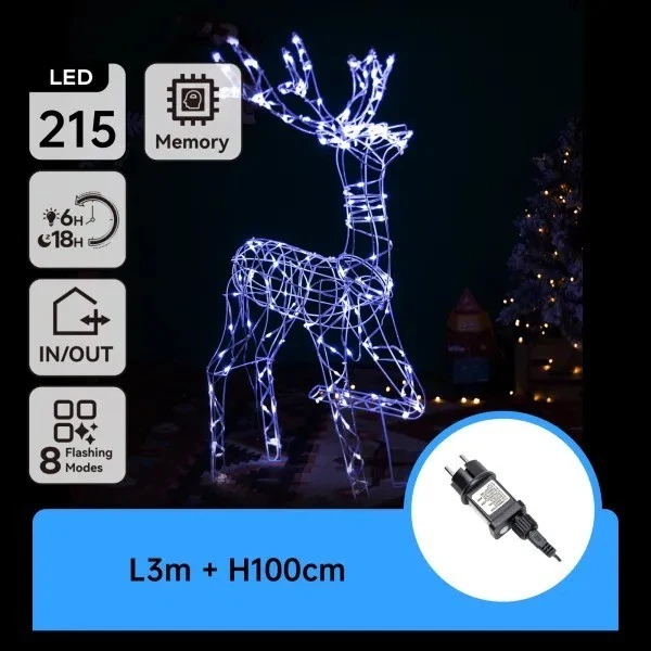 RENNA NATALIZIA LUMINOSA LED ESTERNO IP44 FREDDA ICE 3D NATALE 100Cm AIGOSTAR - Immagine 2 di 4