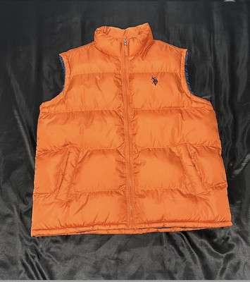 US Polo Assn. Men's Green Orange Puffer Vest Size L Large Zip-Up