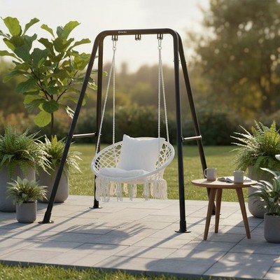 Weather-Resistant Hammock Chair Stand - Easy Assembly, Supports 300 lbs - Black