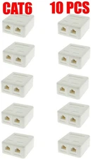 10x Pack 2 Port CAT6 RJ45 Keystone Jack Network Cable Wall Surface Mount Box