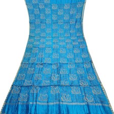 Vintage Blue Sarees 100 Pure Silk Hand Embroidered Sari 6YD Decor Craft Fabric