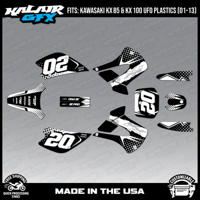 Graphics Kit for Kawasaki KX85 KX100 UFO Restyle 2001-2013 Spear Series - White
