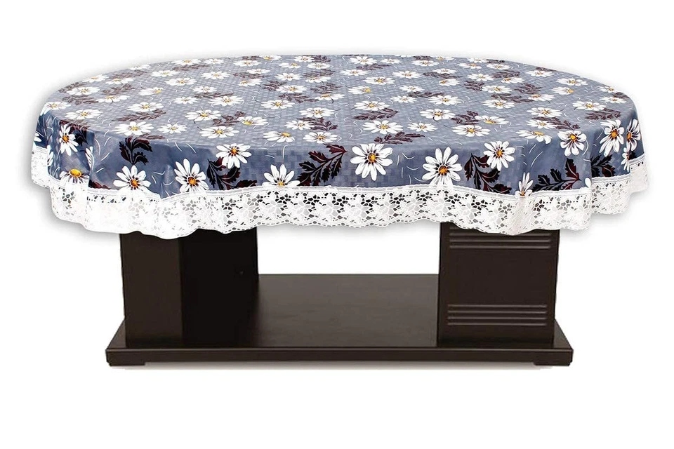 6 Seater Dining Table Cover W x L 60x90 Oval inches with White Border lace - Image 2 of 4
