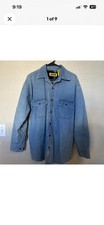 Vintage Stanley Denim Shirt Jacket Men's Medium Plaid Fleece Lined Work Shacket