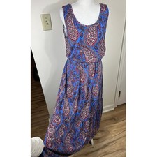 Talbots Maxi Dress Sz L Paisley Sleeveless Tiered Cotton Modal NEW Americana
