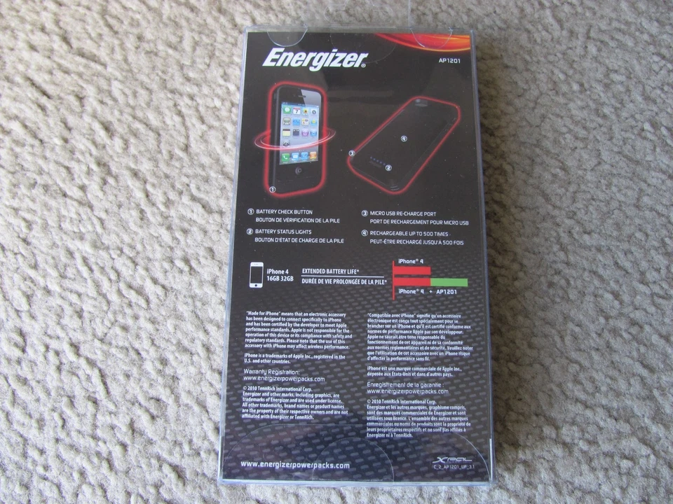 Funda Silicona Energizer AP1201 con Batería Recargable Incorporada para iPhone 4 y 4S Foto 2 de 2