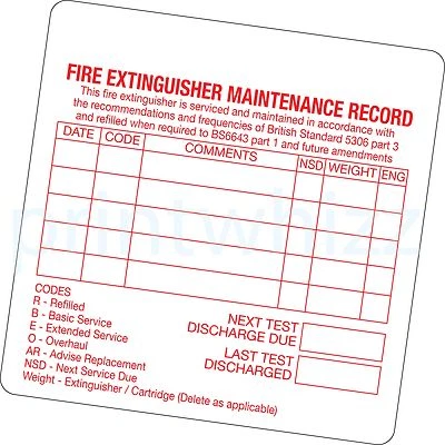 ROLAND 50 x Fire Extinguisher Maintenance Record Sticker Printed Vinyl H&S Factory Shop