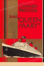 1936 Cunard Line White Star Queen Mary Vintage Style Travel Poster - 20x30