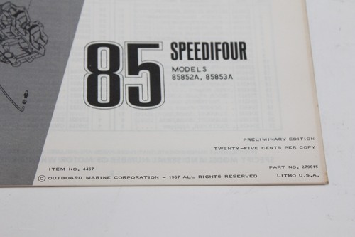 1968 OMC Speedifour 85 HP Parts Catalog #4457 #279015 85852A, 85853A - Picture 4 of 7