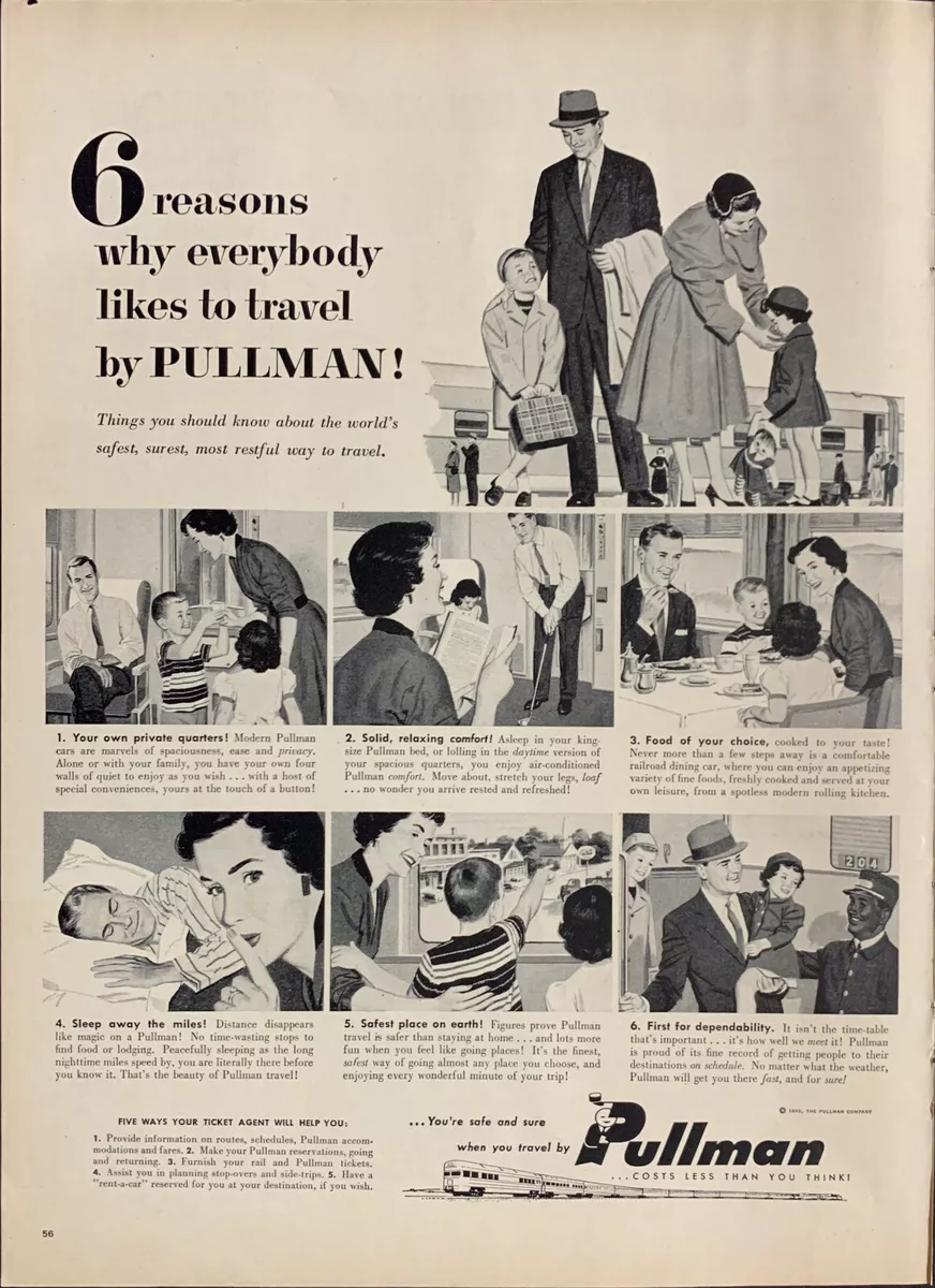 Vintage 1955 6 Reasons Why Everybody Travels By Pullman Print Ad  Advertisement