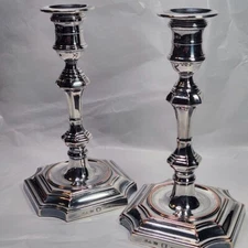 BARKER ELLIS Silver Plated Candlestick Pair 7.75 High England Copper Edges
