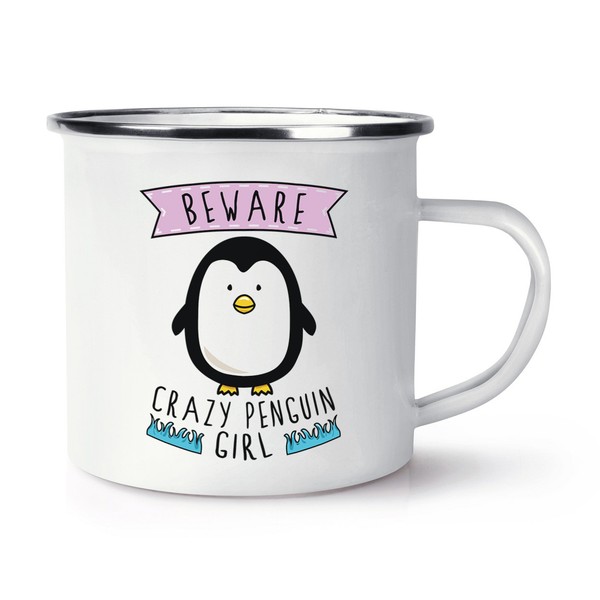 Beware VerrüCkte Pinguin MäDchen Retro Emaille Becher Tasse - Lustig Tiere-image