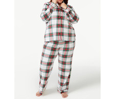 Joyspun Women's Plus Velour Plaid Knit Pajama 2-Pcs Set Multicolor 3X 22W-24W