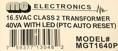 MG ELECTRONICS MODEL MGT1640P Transformer Power Supply Primary 120 VAC Secondary