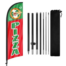 FSFLAG Pizza Advertising Feather Flag Banner 8Ft Sign with Pole and Ground Stake