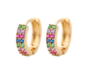 Authentic 2Pcs White Gold Plated Women Men Hoop Earrings Huggie Earrings Pave CZ Piercings