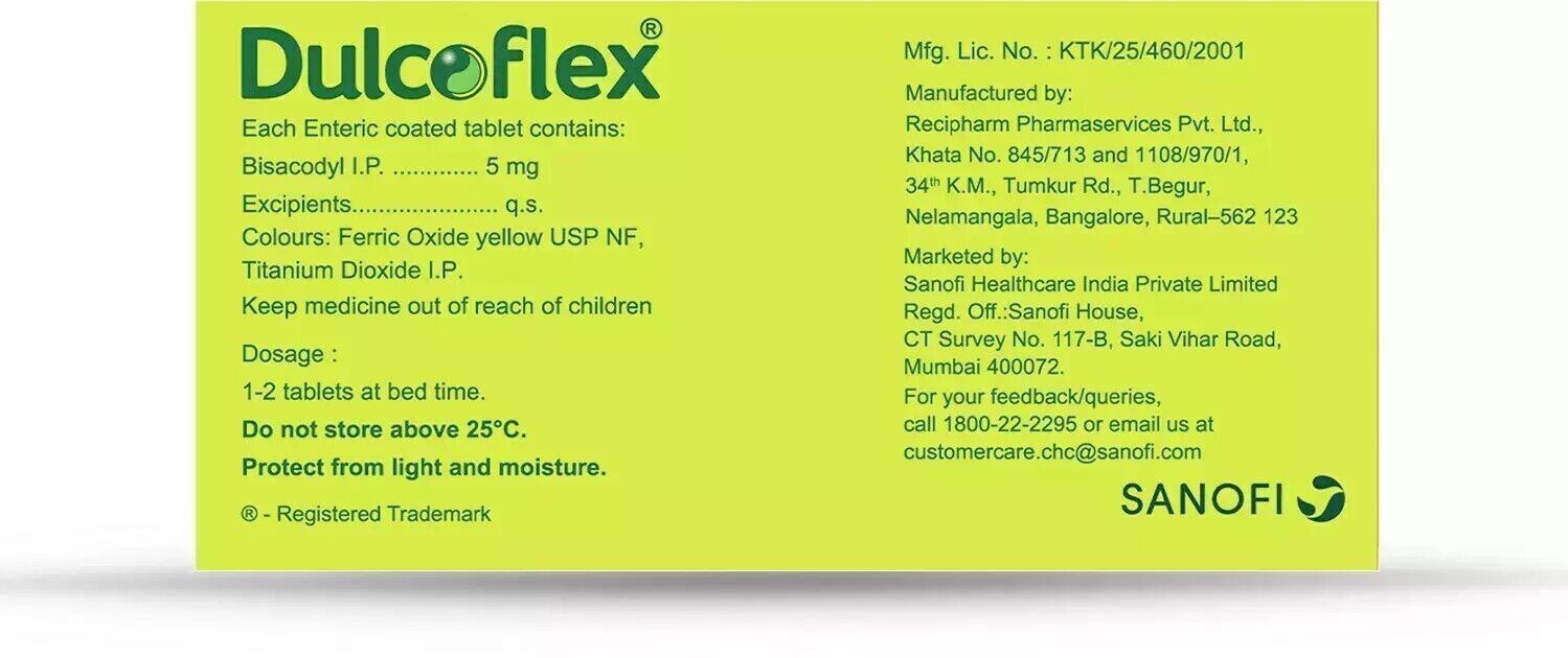 Dulcoflex Dulcolax Laxative 1000 Tablet 5mg Bisacodyl Constipation