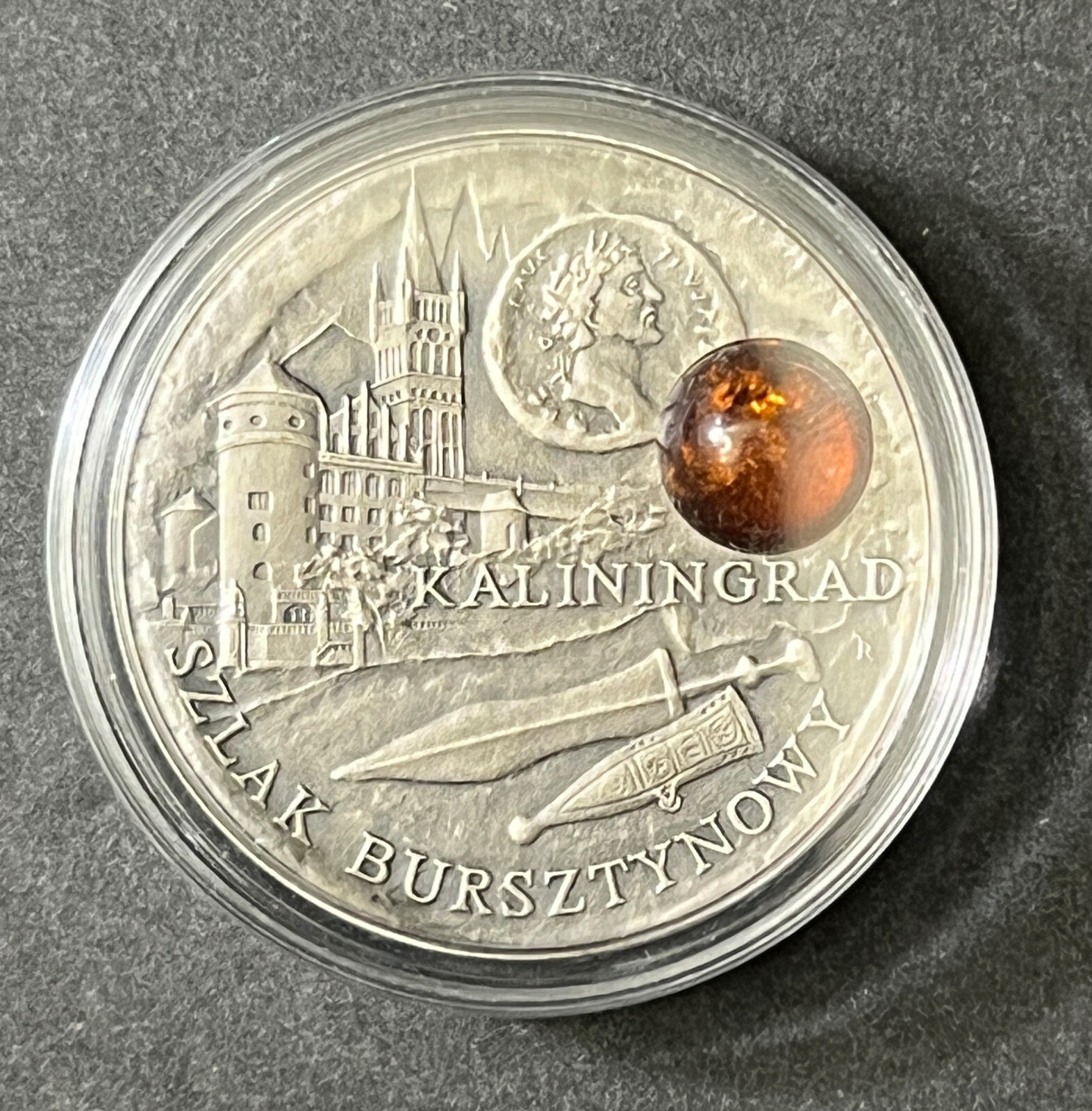 Moneda de plata Kaliningrado 2008 NIUE $1 ruta ámbar acabado antiguo