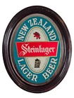 Vintage Beer Sign New Zealand Steinlager Oval Mirror Wood Framed 18" x 14"