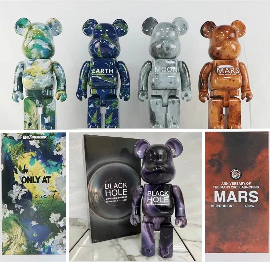 400%Bearbrick NASA series Black Hole/Mars/Moon/Earth Figure Art Ornament Toy