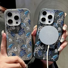 For iPhone 16 Pro Max 15 14 13 12 11 Magnetic Turtle Pattern TPU Soft Case Cover