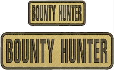 BOUNTY HUNTER embroidery patches 3x10 and 2x5 hook on back brown on tan