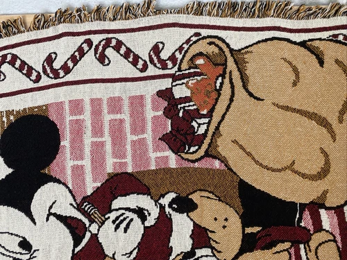 Disney Mickey Mouse Pluto Christmas Santa Woven Throw Blanket Tapestry 46x69”