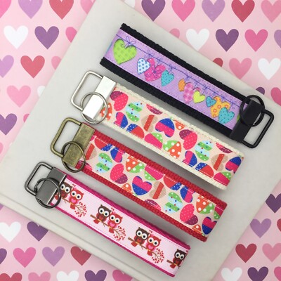 Heart Keychain, Owl Key Fob, Valentine's Day Key Chain, Zipper Pull, Handmade