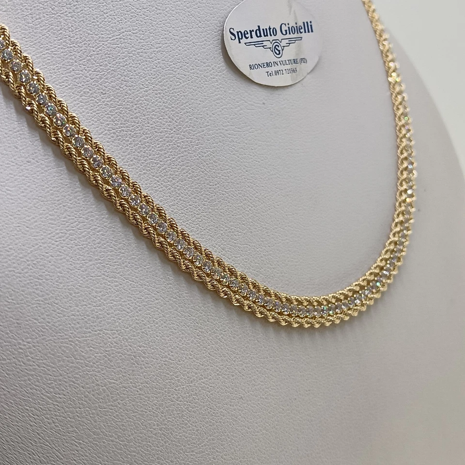 COLLIER DA DONNA A MAGLIA FUNE CON ZIRCONI IN ORO GIALLO 18KT 15,25 G. (7495) - Immagine 3 di 4