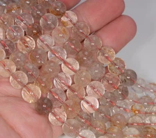 9-10MM COPPER BRONZE RUTILATED QUARTZ GEMSTONE GRADE A ROUND LOOSE BEADS 15.5"