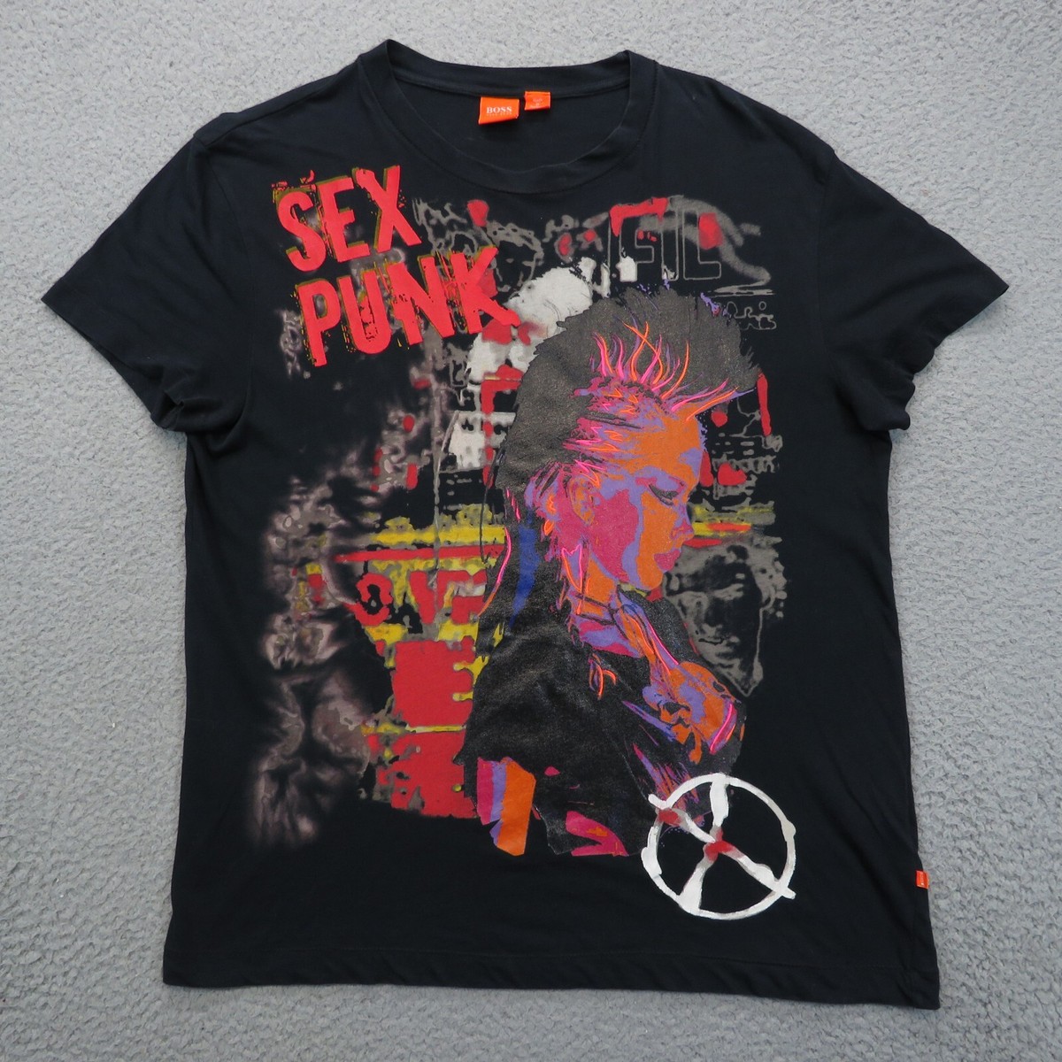 Hugo Boss Shirt Mens Medium Black Graphic Tee Sex Punk Anarchist