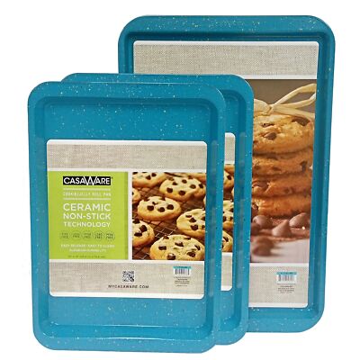 3pc Multi-Size Cookie Sheet/Jelly Roll Pan Set Blue Granite