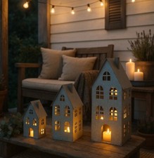 3er Set Laterne grau Eisen lackiert 12-37cm Haus Dekohaus b783 Laternen Häuser