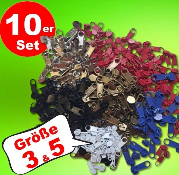 10x Reißverschluss Zipper 3 + 5 Ersatz Anhänger Schieber Verschluss Spirale Set