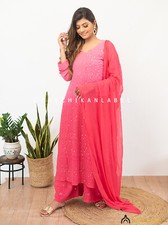 Candy Pink Sitara Viscose Hand Embroidry Chikankari Kurta Set Lucknow Chikankari