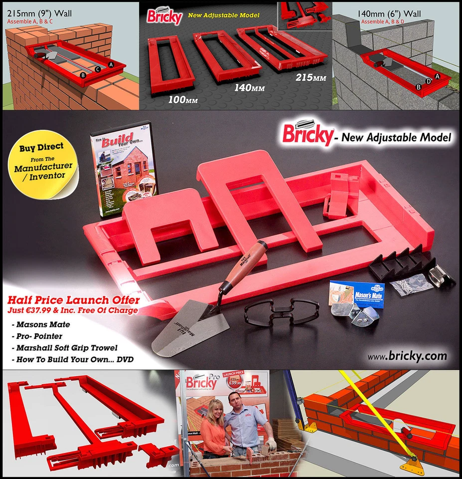 Bricky - Wall Building / Bricklaying Tool + trowel (Adjustable Model)  - Image 3 of 4