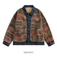 Aztec Southwest Native American Distressed Vintage Wash Streetwear Denim Jacket