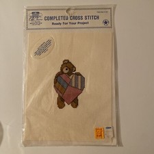 vintage Old Town Completed Cross Stitch Bear With Heart 8x10 USA made