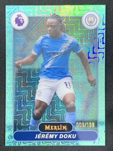 Jeremy Doku 2025-26 Topps Merlin Premier League Aqua Mojo Refractor /199 #127