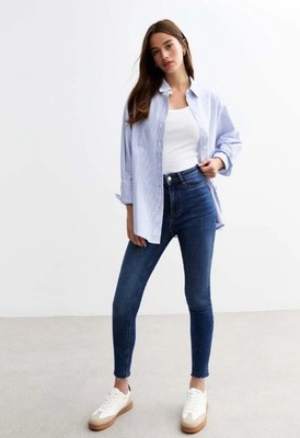 Ladies New Look Hallie High Waisted Super Skinny Jeans Grey Size 38 M New