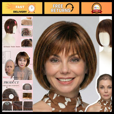 Brown Blonde Highlights Bob Wig - 10" Short Straight Synthetic Hair with Bangs,