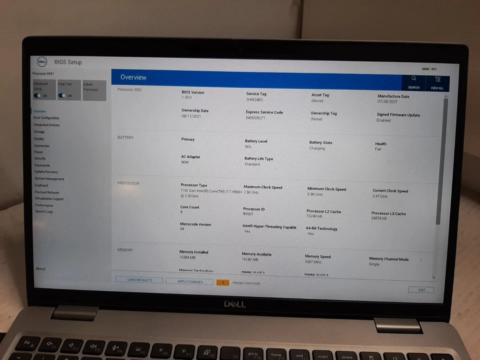 Dell Precision 3561 15.6" Laptop i7-11850H 8GB RAM T1200 NO OS/SSD #97 - Image 2 of 4