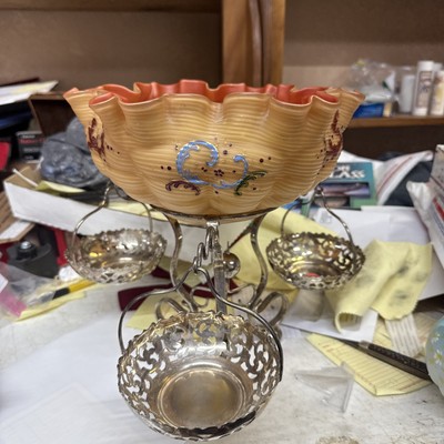 antique victorian brides basket with hanging bowl mt washington outstanding