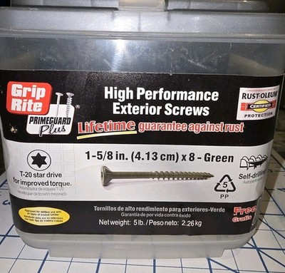 GRIP~RITE 1-5/8''×8 GREEN HIGH-PERFORMANCE  PRIMEGUARD PLUS T-20 5LBS, Lifetime 