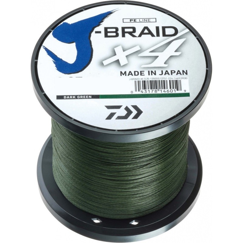 Fil tressé Daiwa J-Braid 4B vert 12,4 kg de résistance pour bobine de moulinet